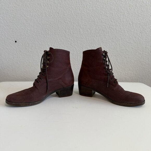 Christy Dawn The Dawn Boot Mahogany Soft Leather Lace Up Stacked Heel Boot 8 - Picture 6 of 12